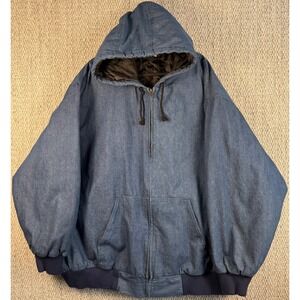 KingSize Denim Bomber Jacket 6XL Blue Hooded Quilted Lined Work Wear Coat
